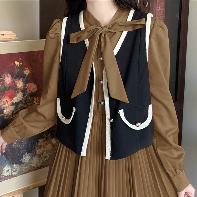 セットアップ レディース ワンピース ジレ 2カラー M L XL 2XL 3XL 4XL ブラック カーキ カラバリ 韓国 2点セット ロングワンピース 長袖 無地 プリーツワンピース パフスリーブ セットアップ レディース ワンピース ジレ 2カラー M L XL 2XL 3XL 4XL ブラック カーキ カラバリ 韓国 2点セット ロングワンピース 長袖 無地 プリーツワンピース パフスリーブ