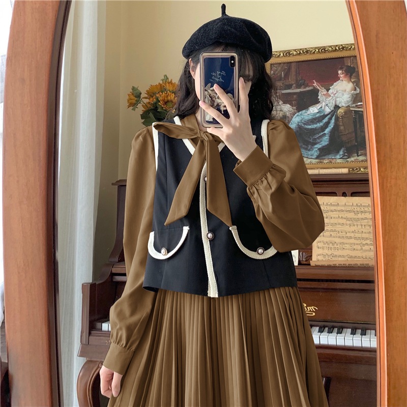 セットアップ レディース ワンピース ジレ 2カラー M L XL 2XL 3XL 4XL ブラック カーキ カラバリ 韓国 2点セット ロングワンピース 長袖 無地 プリーツワンピース パフスリーブ セットアップ レディース ワンピース ジレ 2カラー M L XL 2XL 3XL 4XL ブラック カーキ カラバリ 韓国 2点セット ロングワンピース 長袖 無地 プリーツワンピース パフスリーブ