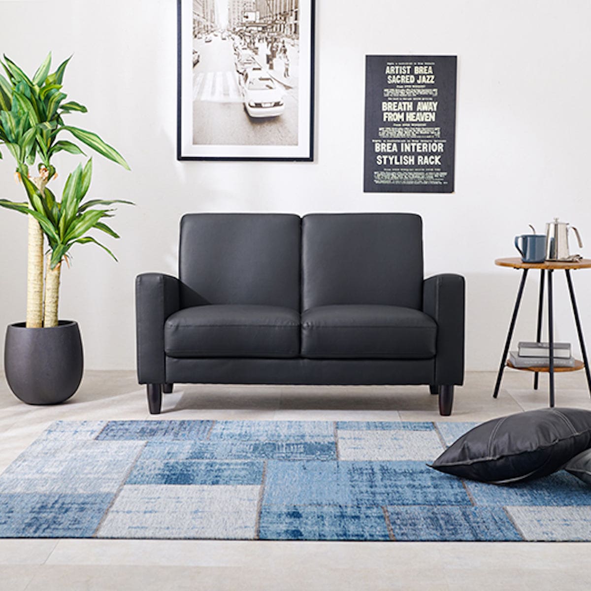 ソファ 幅120cm 2人掛け PVC生地 ローソファ 二人用 コンパクト ソファー レザー調 2P 肘付き ワンルーム ビンテージ調 ブラック ブラウン ダークブラウン