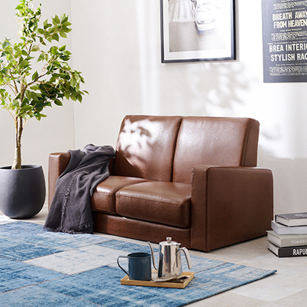 ソファ 幅120cm 2人掛け PVC生地 ローソファ 二人用 コンパクト ソファー レザー調 2P 肘付き ワンルーム ビンテージ調 ブラック ブラウン ダークブラウン