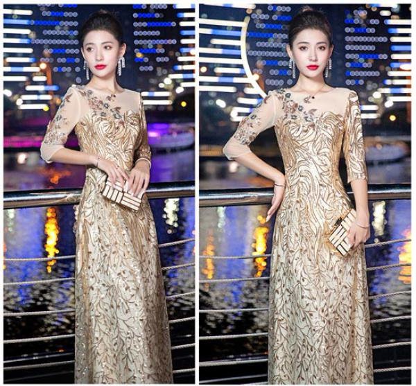 スパンコールが煌びやかでオシャレな柄のベア イブニングドレス スパンコールが煌びやかでオシャレな柄のベア イブニングドレス 【公式