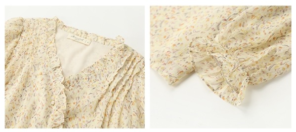 ブラウス シャツ シフォン レディース 長袖 薄手 前開き ボタン フリル ベージュ 花柄 S M お洒落 ゆったり かわいい ガーリー Vネック 着回し お出かけ 普段使い デート ママ カジュアル mdprevattcaulkingandwaterproofing.com