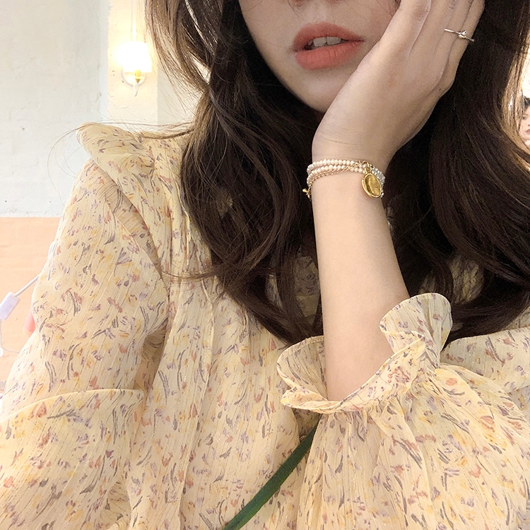 ブラウス シャツ シフォン レディース 長袖 薄手 前開き ボタン フリル ベージュ 花柄 S M お洒落 ゆったり かわいい ガーリー Vネック 着回し お出かけ 普段使い デート ママ カジュアル mdprevattcaulkingandwaterproofing.com