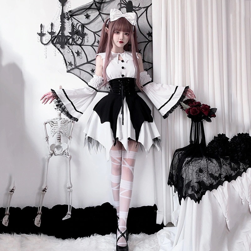 2026流行今年 短纳期 5点 セットアップ ワンピース ハロウィン 大人 仮装コーデコスチューム服 衣装 ガーリー 甘め 学園祭 文化祭 ファッション系 レディース セクシー型 ブラックスリーブソフ_3