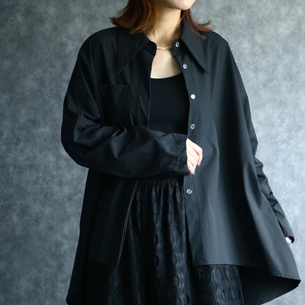 トップス シャツ 前後差 チュニック丈 比翼仕立て シャツ 長袖 シンプル 前開き 無地 レディース ブラック 体型カバー ゆったり 送料無料 トップス シャツ 前後差 チュニック丈 比翼仕立て シャツ 長袖 シンプル 前開き 無地 レディース ブラック 体型カバー ゆったり 送料無料