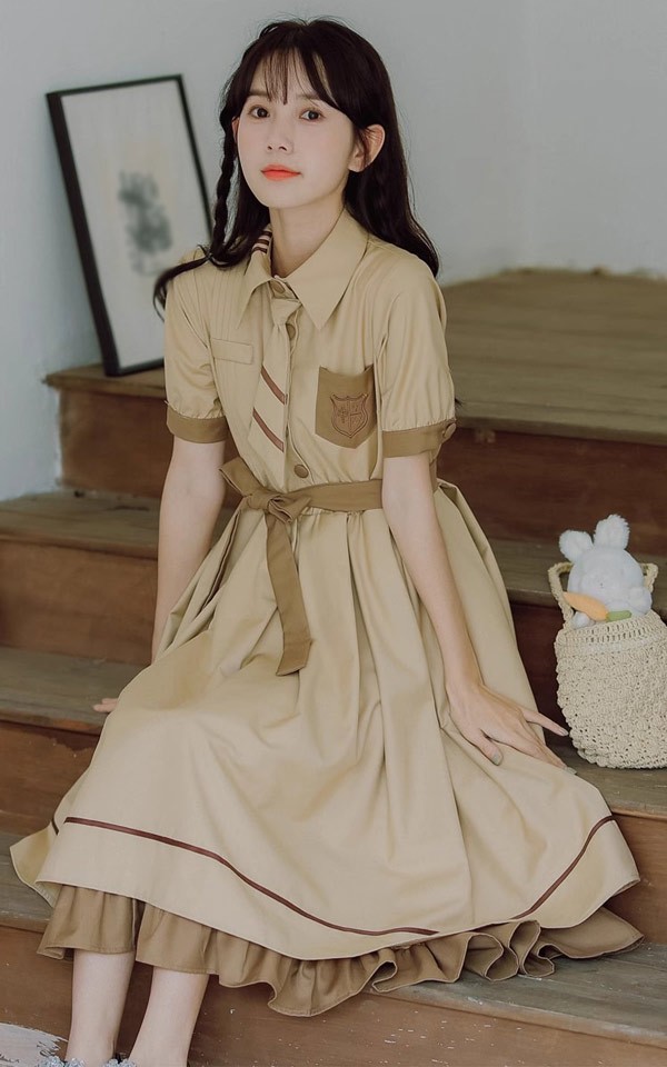 ワンピース レディース ロリータワンピース 夏 学生風 レトロ風 フランス風 シンプル ゴスロリ Aライン ハイウエスト ロリィタファッション リボン 半袖 コスチューム 衣装 かわいい 仮装 パーテ