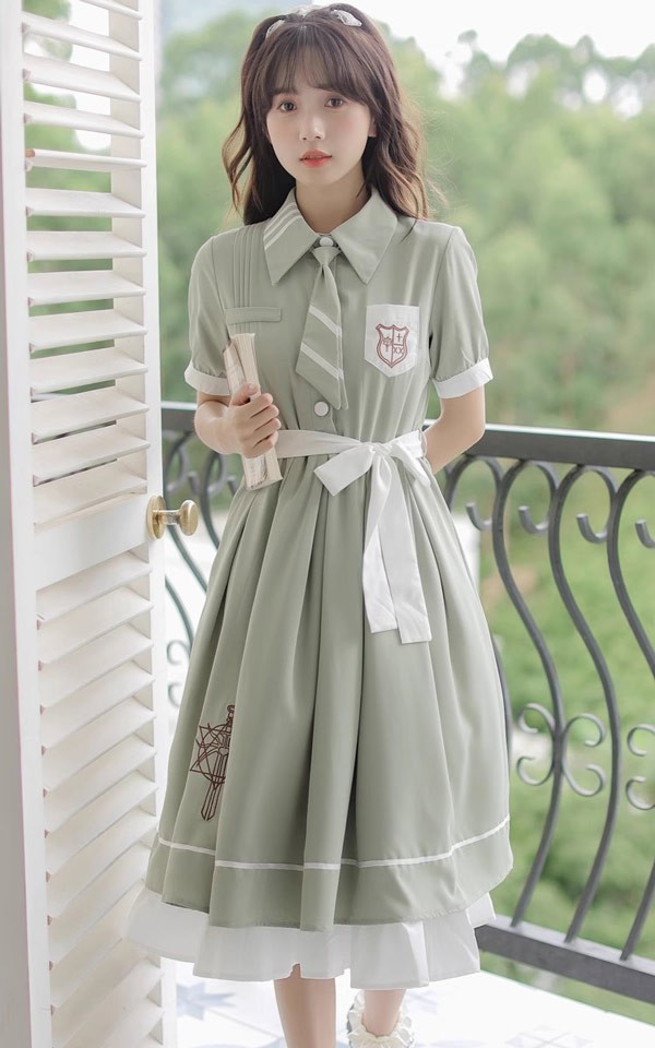 ワンピース レディース ロリータワンピース 夏 学生風 レトロ風 フランス風 シンプル ゴスロリ Aライン ハイウエスト ロリィタファッション リボン 半袖 コスチューム 衣装 かわいい 仮装 パーテ