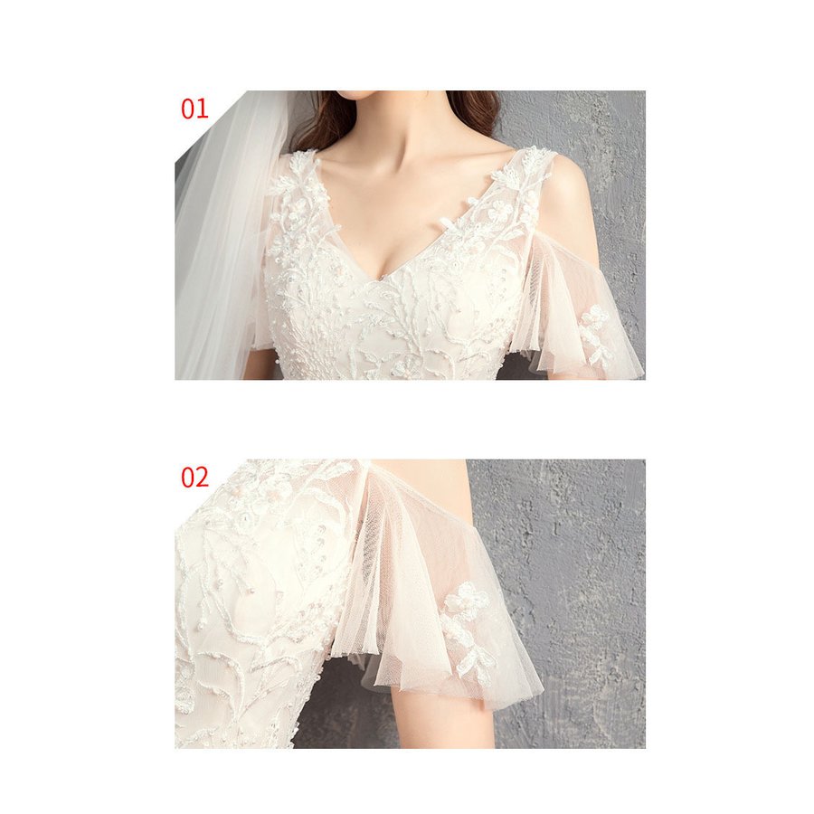 ウェディングドレス 白 花嫁 結婚式 ドレス Aラインドレス 安い 花嫁 挙式 二次会 ブライダル 結婚式 レディース ロングドレス 袖あり白 レース プリンセスライン 撮影 編み上げ式