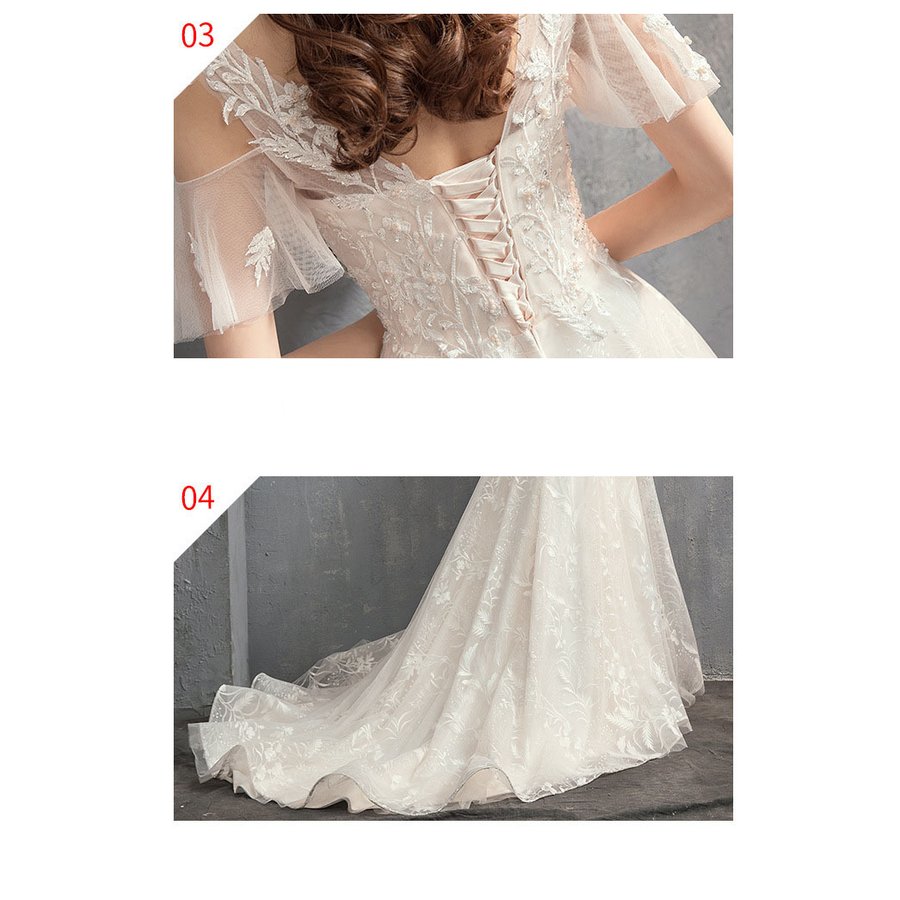 ウェディングドレス 白 花嫁 結婚式 ドレス Aラインドレス 安い 花嫁 挙式 二次会 ブライダル 結婚式 レディース ロングドレス 袖あり白 レース プリンセスライン 撮影 編み上げ式