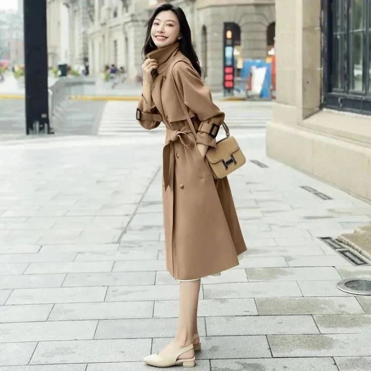 AWアウター2025春作気質高級感英伦風コートセミロング着痩せ通勤コート百掛け春トレンチコートジャケットマウンテンパーカー