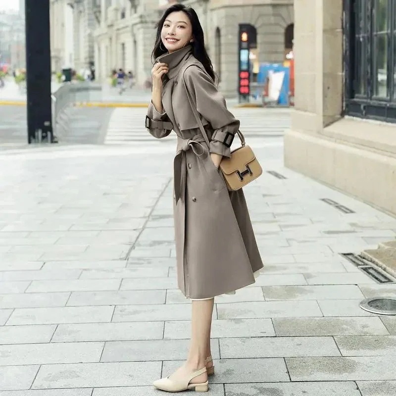 AWアウター2025春作気質高級感英伦風コートセミロング着痩せ通勤コート百掛け春トレンチコートジャケットマウンテンパーカー