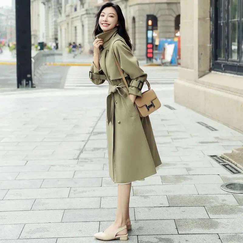 AWアウター2025春作気質高級感英伦風コートセミロング着痩せ通勤コート百掛け春トレンチコートジャケットマウンテンパーカー