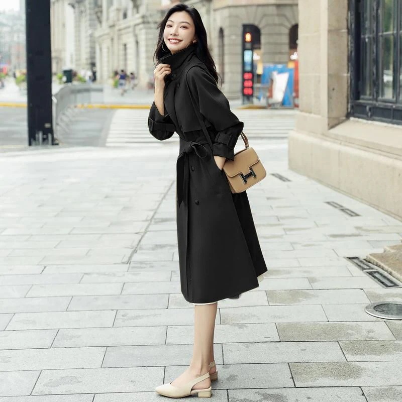 AWアウター2025春作気質高級感英伦風コートセミロング着痩せ通勤コート百掛け春トレンチコートジャケットマウンテンパーカー