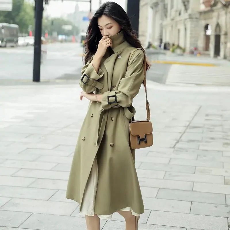 AWアウター2025春作気質高級感英伦風コートセミロング着痩せ通勤コート百掛け春トレンチコートジャケットマウンテンパーカー