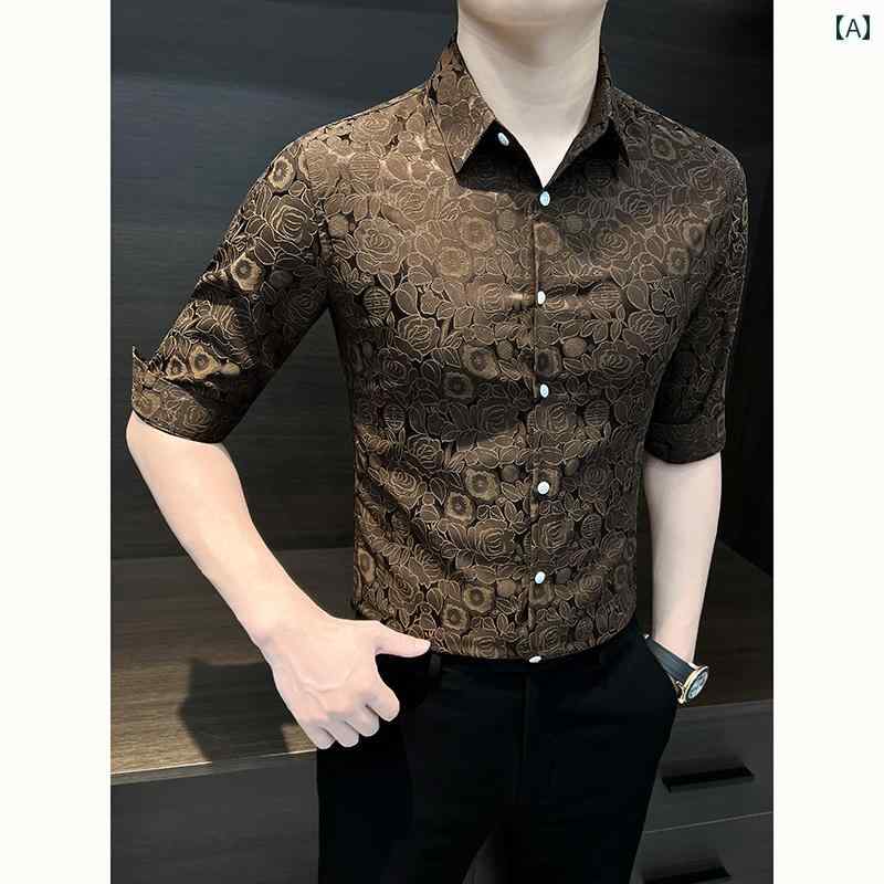 シャツ トップス メンズ おしゃれ スタイリッシュ 紳士 花柄 半袖 夏 ハイエンドプリント スリムフィット 大きいサイズ 薄手 通気性 シャツ トップス メンズ おしゃれ スタイリッシュ 紳士 花柄 半袖 夏 ハイエンドプリント スリムフィット 大きいサイズ 薄手 通気性