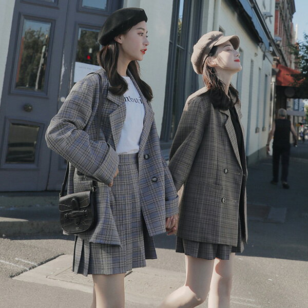 セットアップレディースチェック柄スーツ2点セットスリムカジュアルスカートプリーツジャケットスーツジャケットエレガントお出かけオフィス入学式卒業式入園式おしゃれ