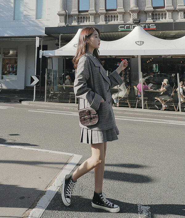 セットアップレディースチェック柄スーツ2点セットスリムカジュアルスカートプリーツジャケットスーツジャケットエレガントお出かけオフィス入学式卒業式入園式おしゃれ
