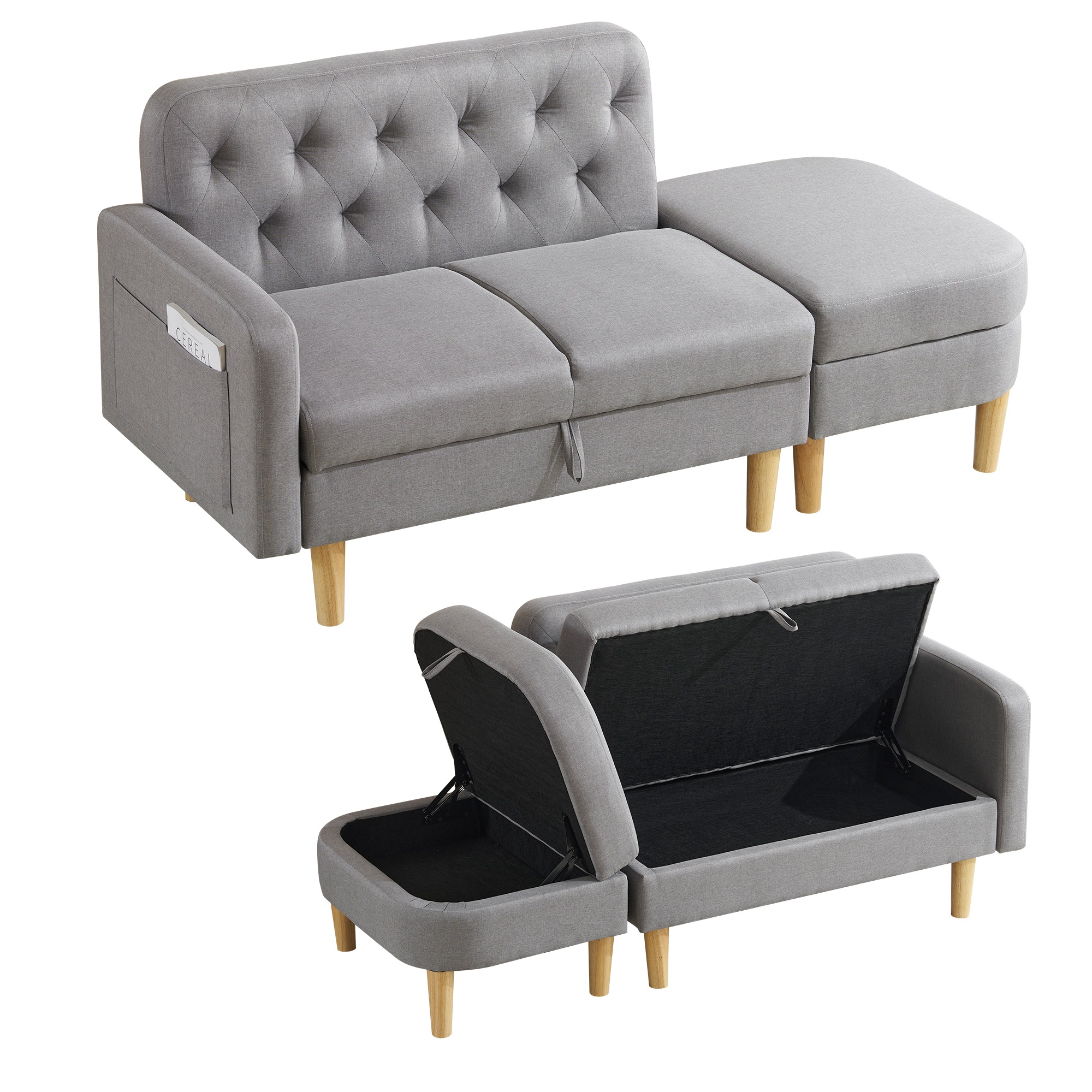 [国内即発送]ソファ 2-3人掛け カウチソファ 収納機能 左右に使える片肘 オットマン レイアウト ローソファ コーナーソファー l字ソファー100