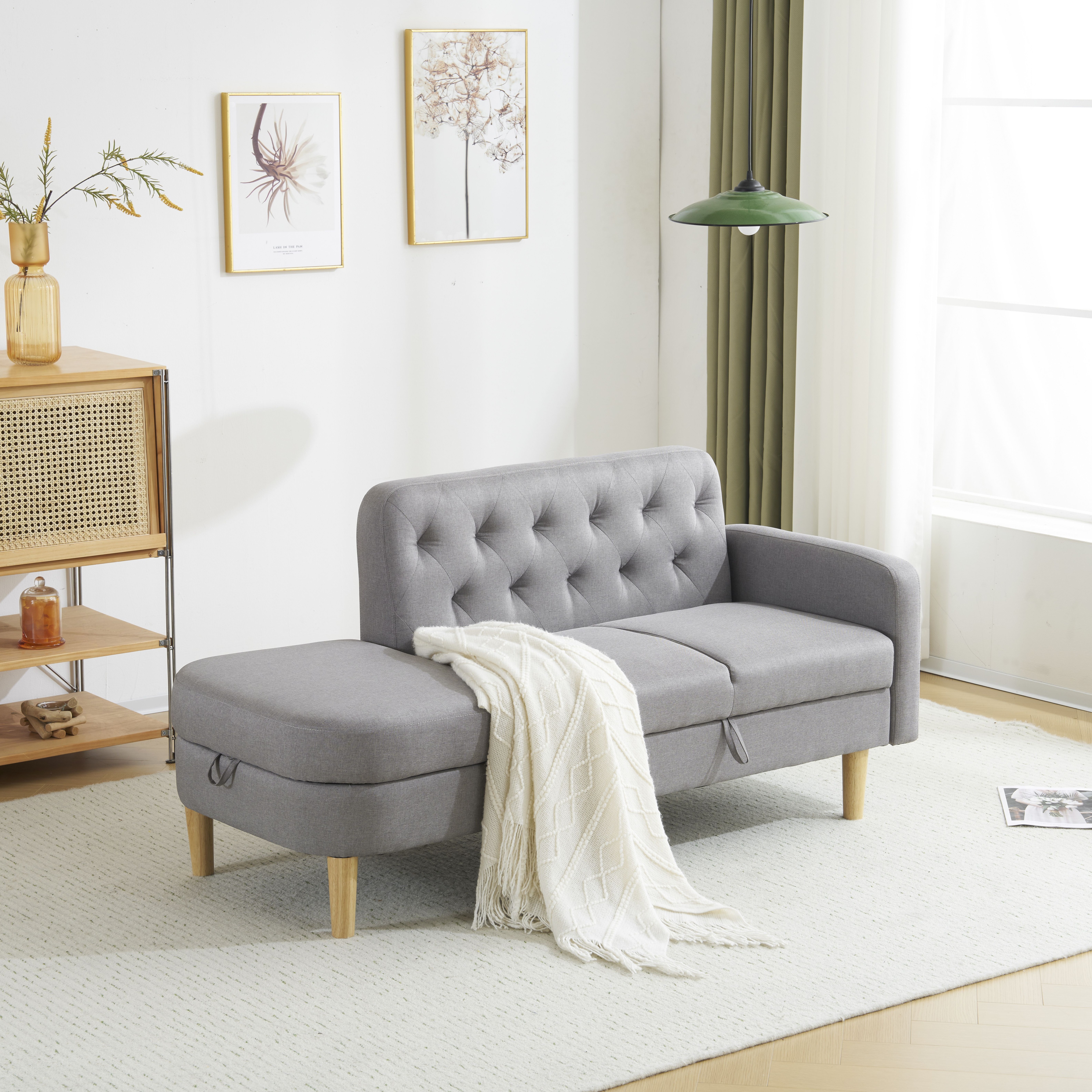 [国内即発送]ソファ 2-3人掛け カウチソファ 収納機能 左右に使える片肘 オットマン レイアウト ローソファ コーナーソファー l字ソファー100