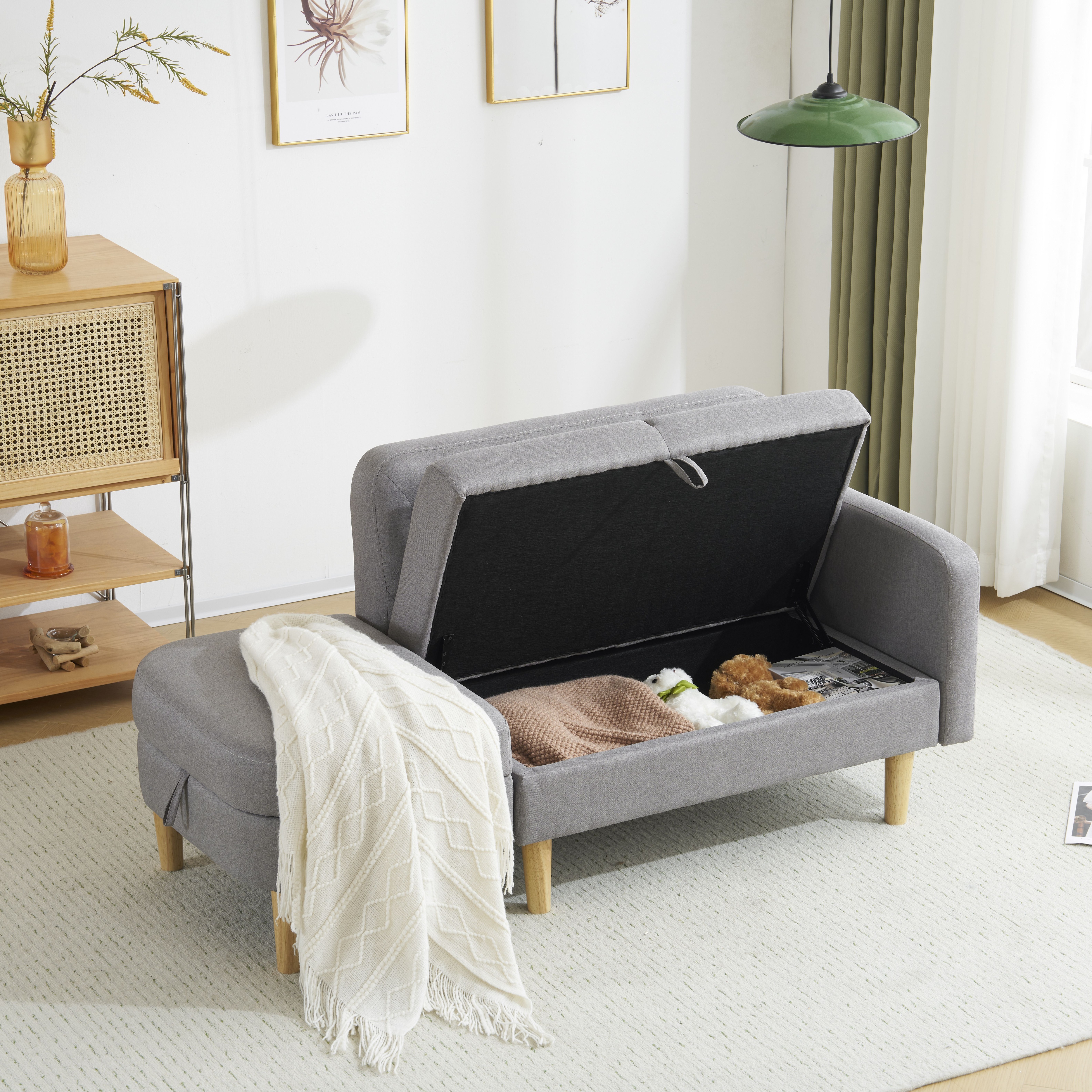 [国内即発送]ソファ 2-3人掛け カウチソファ 収納機能 左右に使える片肘 オットマン レイアウト ローソファ コーナーソファー l字ソファー100