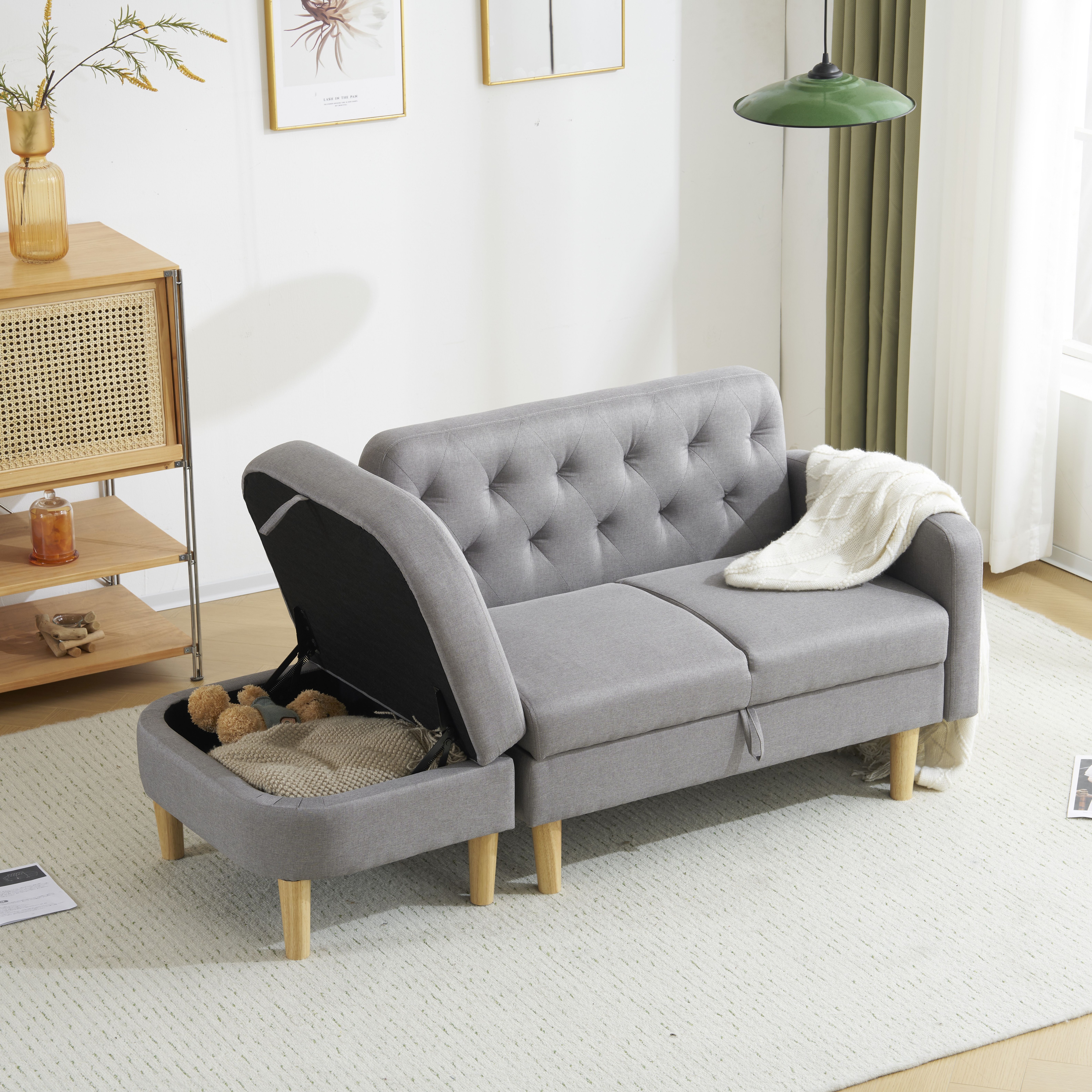 [国内即発送]ソファ 2-3人掛け カウチソファ 収納機能 左右に使える片肘 オットマン レイアウト ローソファ コーナーソファー l字ソファー100