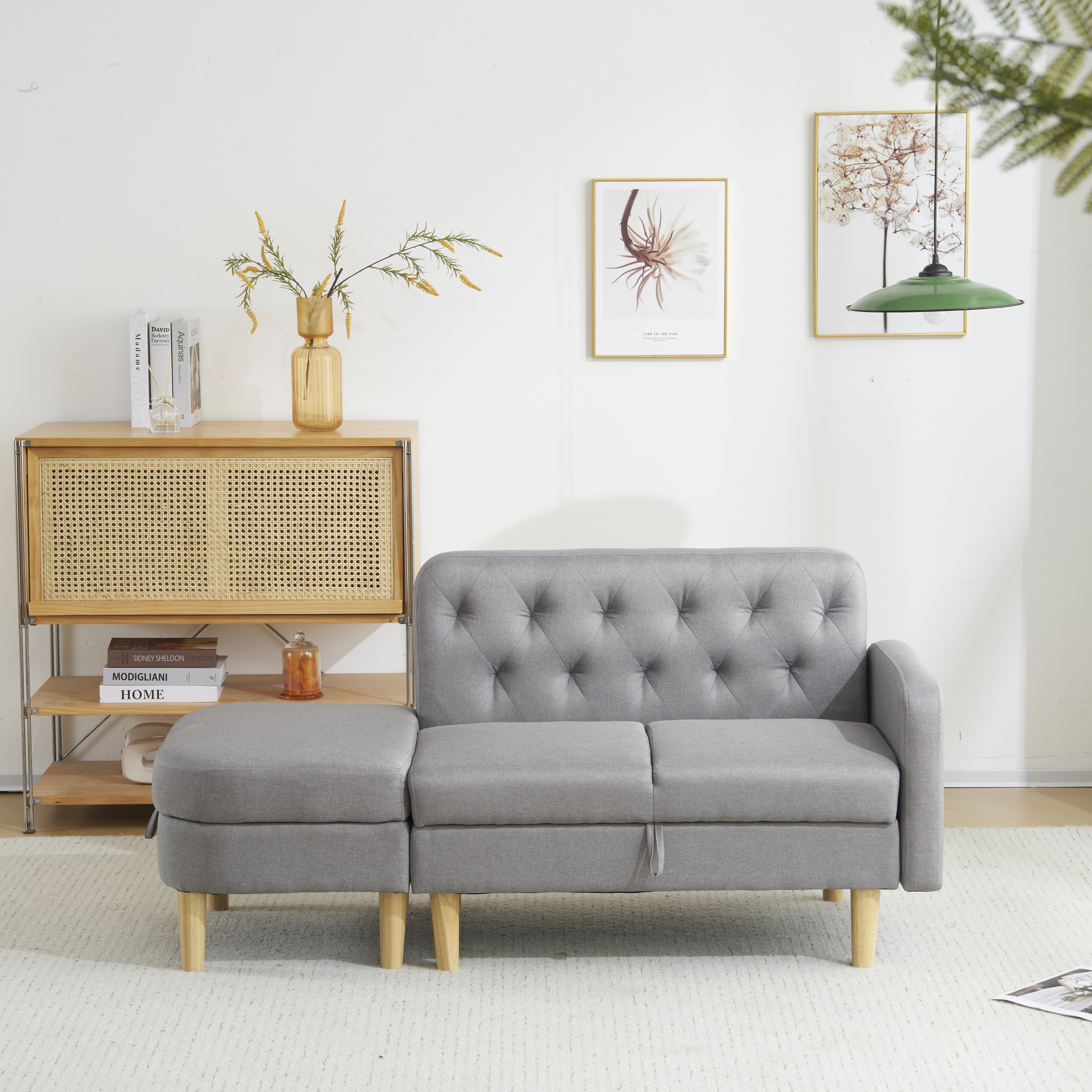 [国内即発送]ソファ 2-3人掛け カウチソファ 収納機能 左右に使える片肘 オットマン レイアウト ローソファ コーナーソファー l字ソファー100