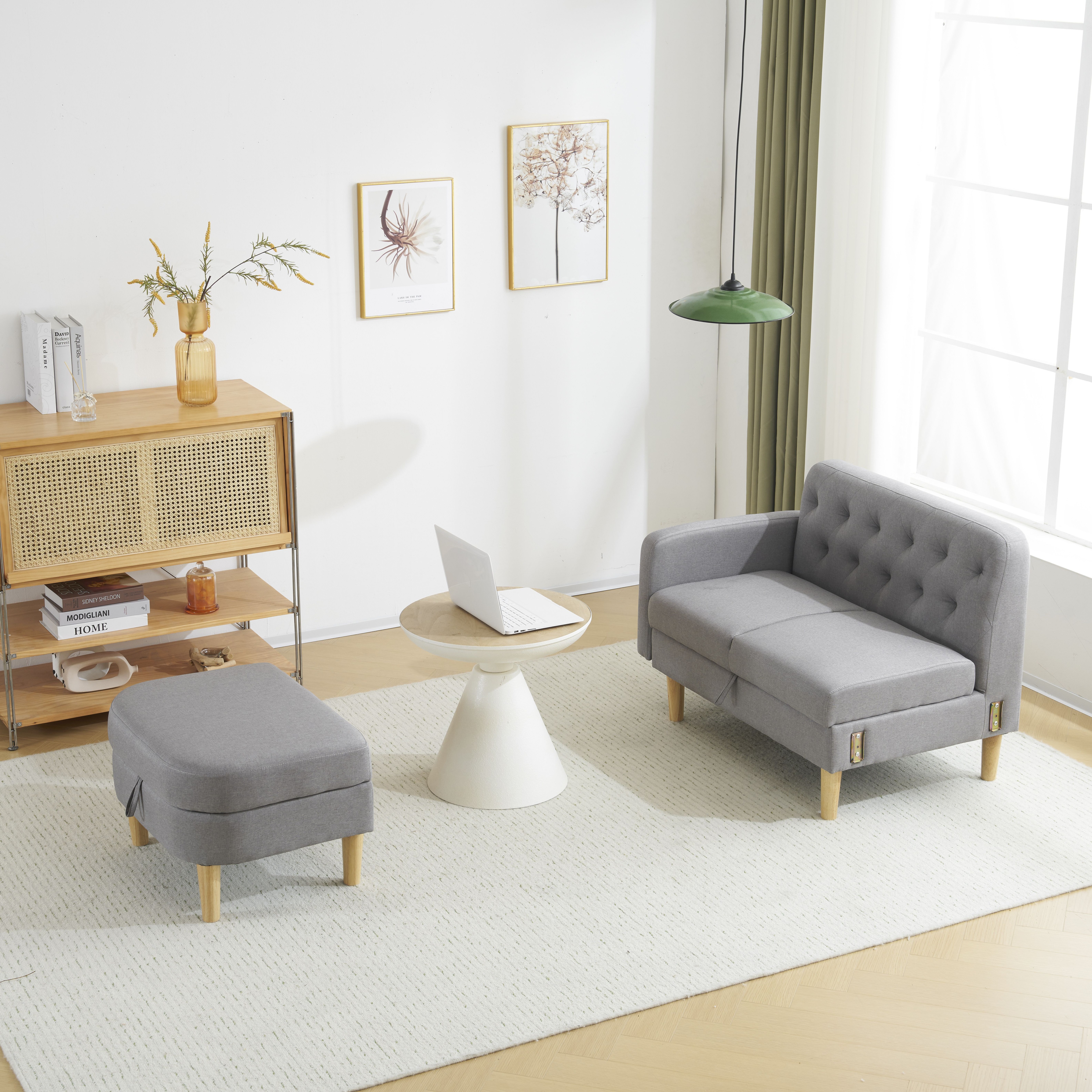 [国内即発送]ソファ 2-3人掛け カウチソファ 収納機能 左右に使える片肘 オットマン レイアウト ローソファ コーナーソファー l字ソファー100