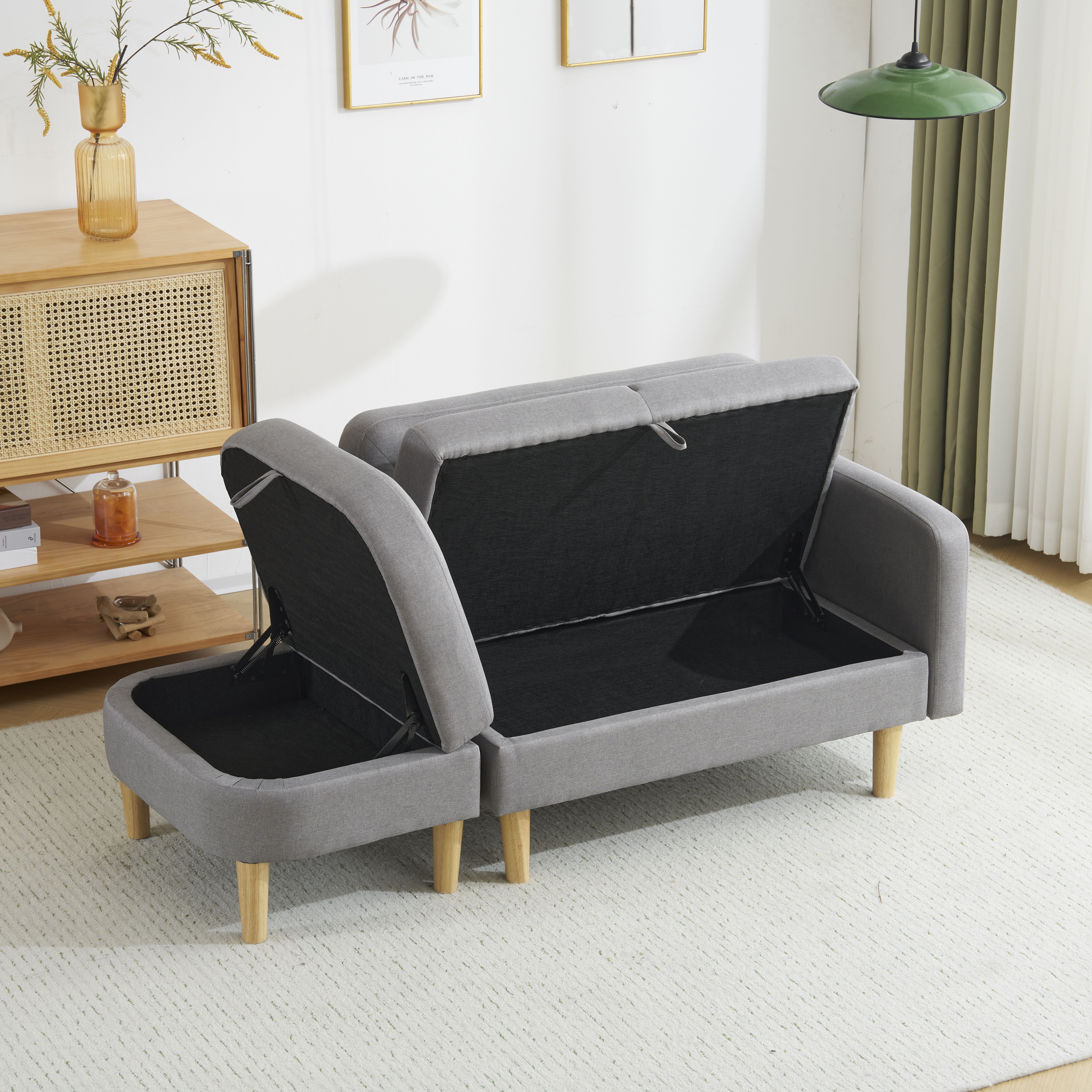 [国内即発送]ソファ 2-3人掛け カウチソファ 収納機能 左右に使える片肘 オットマン レイアウト ローソファ コーナーソファー l字ソファー100