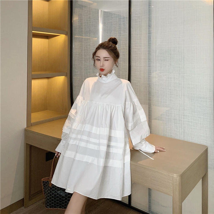 ワンピース デート シャツ シャツワンピース ショート ショート丈 膝上 袖あり 長袖 リボン 春 個性的 ホワイト ブラック フリーサイズ こなれ感 エレガント クール モード系 ガーリー