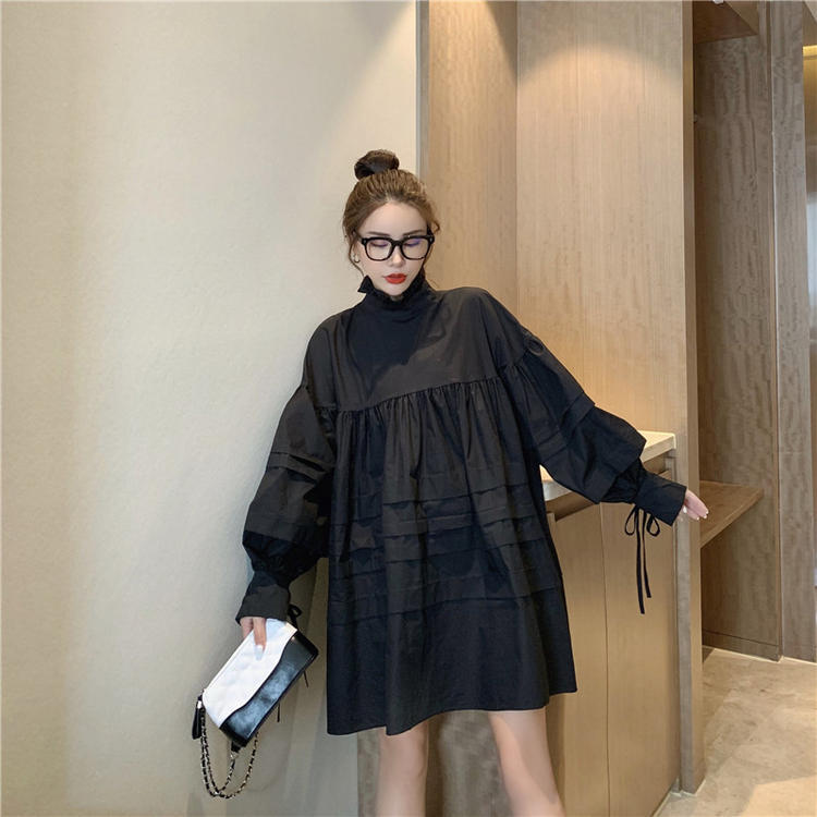 ワンピース デート シャツ シャツワンピース ショート ショート丈 膝上 袖あり 長袖 リボン 春 個性的 ホワイト ブラック フリーサイズ こなれ感 エレガント クール モード系 ガーリー