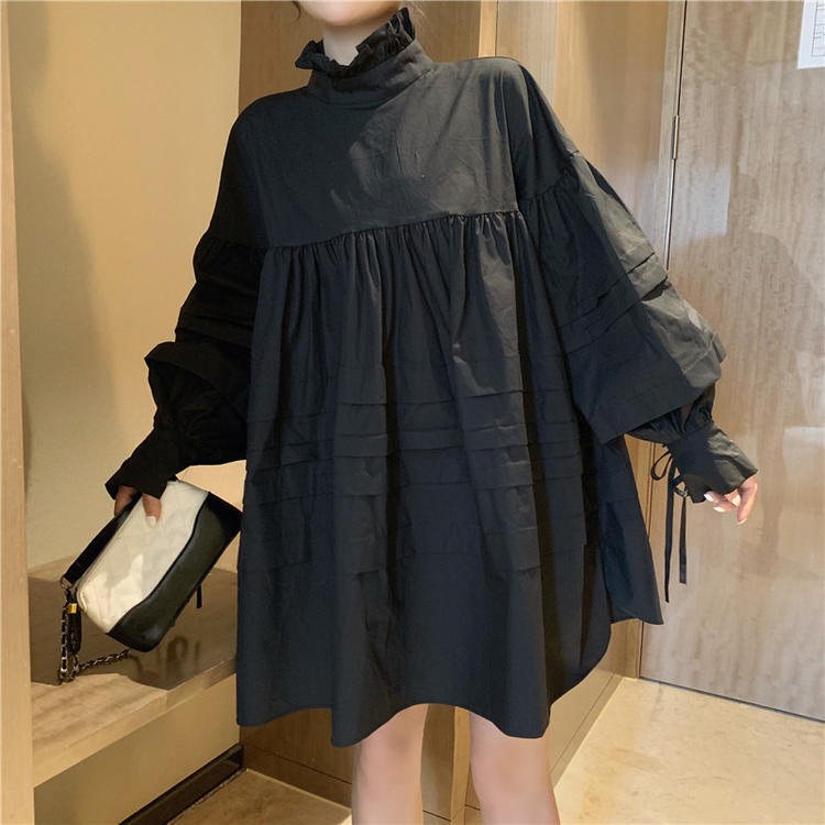 ワンピース デート シャツ シャツワンピース ショート ショート丈 膝上 袖あり 長袖 リボン 春 個性的 ホワイト ブラック フリーサイズ こなれ感 エレガント クール モード系 ガーリー