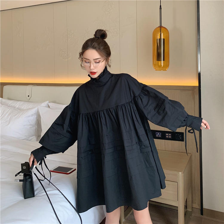 ワンピース デート シャツ シャツワンピース ショート ショート丈 膝上 袖あり 長袖 リボン 春 個性的 ホワイト ブラック フリーサイズ こなれ感 エレガント クール モード系 ガーリー