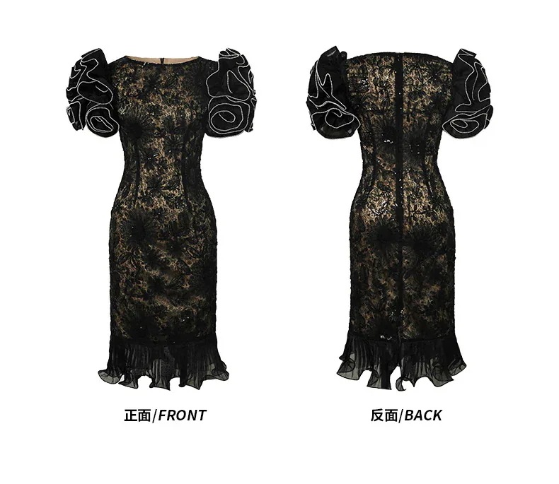 2024夏新品 花びら袖 レース マーメイド ワンピース ドレス パーティー キャバ 着痩せ 大人 お呼ばれ 同窓会 披露宴 卒業式 結婚式 ウェディング 二次会 成人式