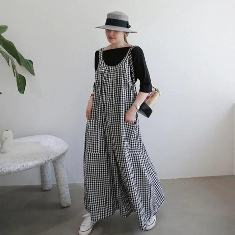【2025新作】韓国 オーバーオール レディース サロペット チェック ストライプ柄 キャミワンピース ワンピース ロングタイプ ロングパンツ ノースリーブ カジュアル ゆったり 体型カバー 【2025新作】韓国 オーバーオール レディース サロペット チェック ストライプ柄 キャミワンピース ワンピース ロングタイプ ロングパンツ ノースリーブ カジュアル ゆったり 体型カバー