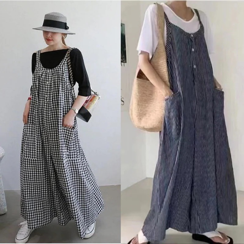 【2025新作】韓国 オーバーオール レディース サロペット チェック ストライプ柄 キャミワンピース ワンピース ロングタイプ ロングパンツ ノースリーブ カジュアル ゆったり 体型カバー 【2025新作】韓国 オーバーオール レディース サロペット チェック ストライプ柄 キャミワンピース ワンピース ロングタイプ ロングパンツ ノースリーブ カジュアル ゆったり 体型カバー