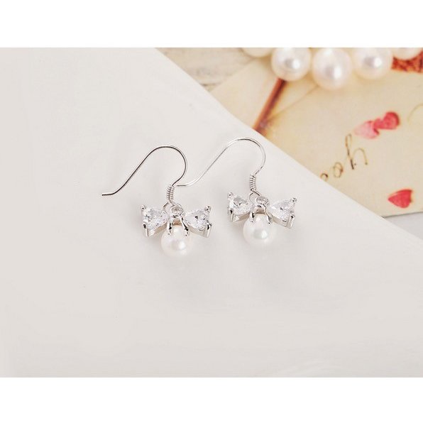 フックピアス レディース 貝パール ハート リボン 大人可愛い プラチナ仕上げ/シルバー925 cz