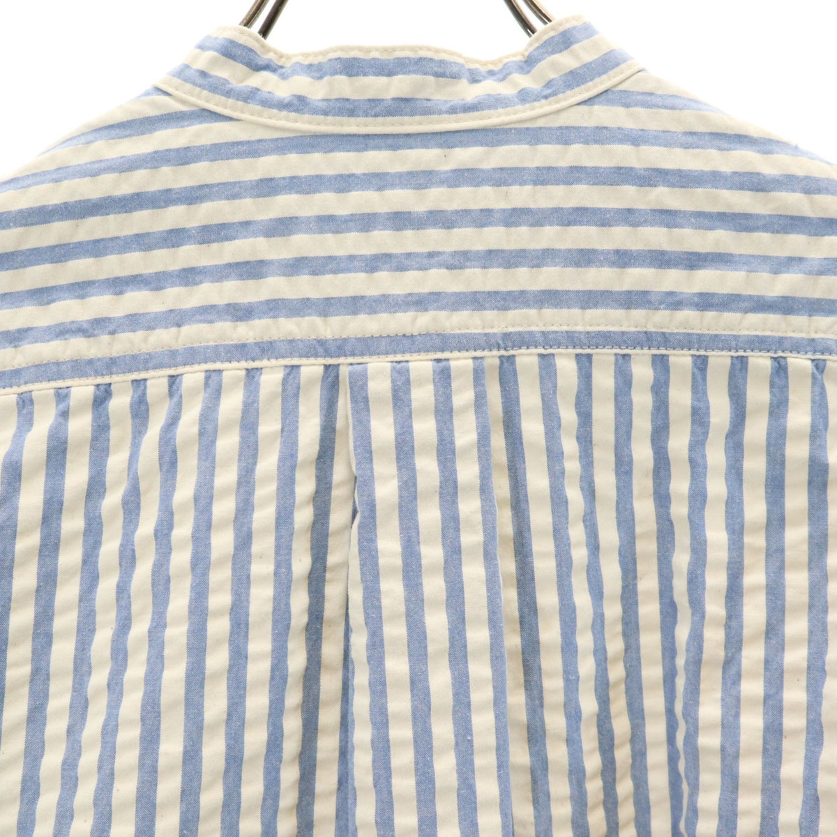 MOMOTARO JEANS 桃太郎ジーンズ ストライプ柄 長袖 プルオーバー バンドカラーシャツ 36 ホワイト シアサッカー メンズ 古着 MOMOTARO JEANS 桃太郎ジーンズ ストライプ柄 長袖 プルオーバー バンドカラーシャツ 36 ホワイト シアサッカー メンズ 古着