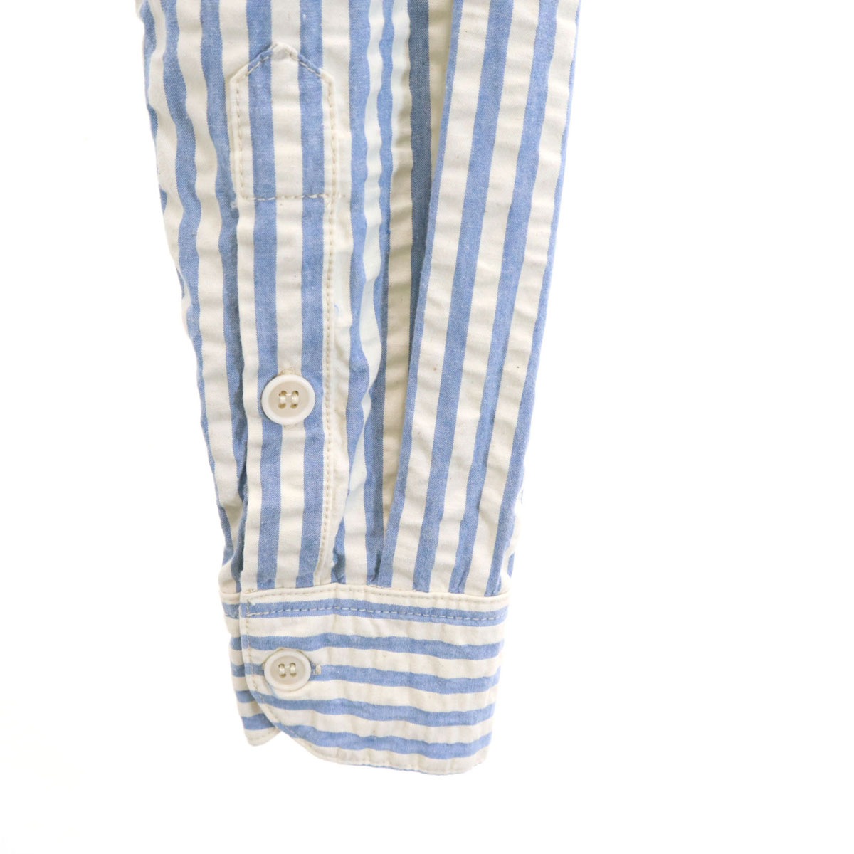 MOMOTARO JEANS 桃太郎ジーンズ ストライプ柄 長袖 プルオーバー バンドカラーシャツ 36 ホワイト シアサッカー メンズ 古着 MOMOTARO JEANS 桃太郎ジーンズ ストライプ柄 長袖 プルオーバー バンドカラーシャツ 36 ホワイト シアサッカー メンズ 古着