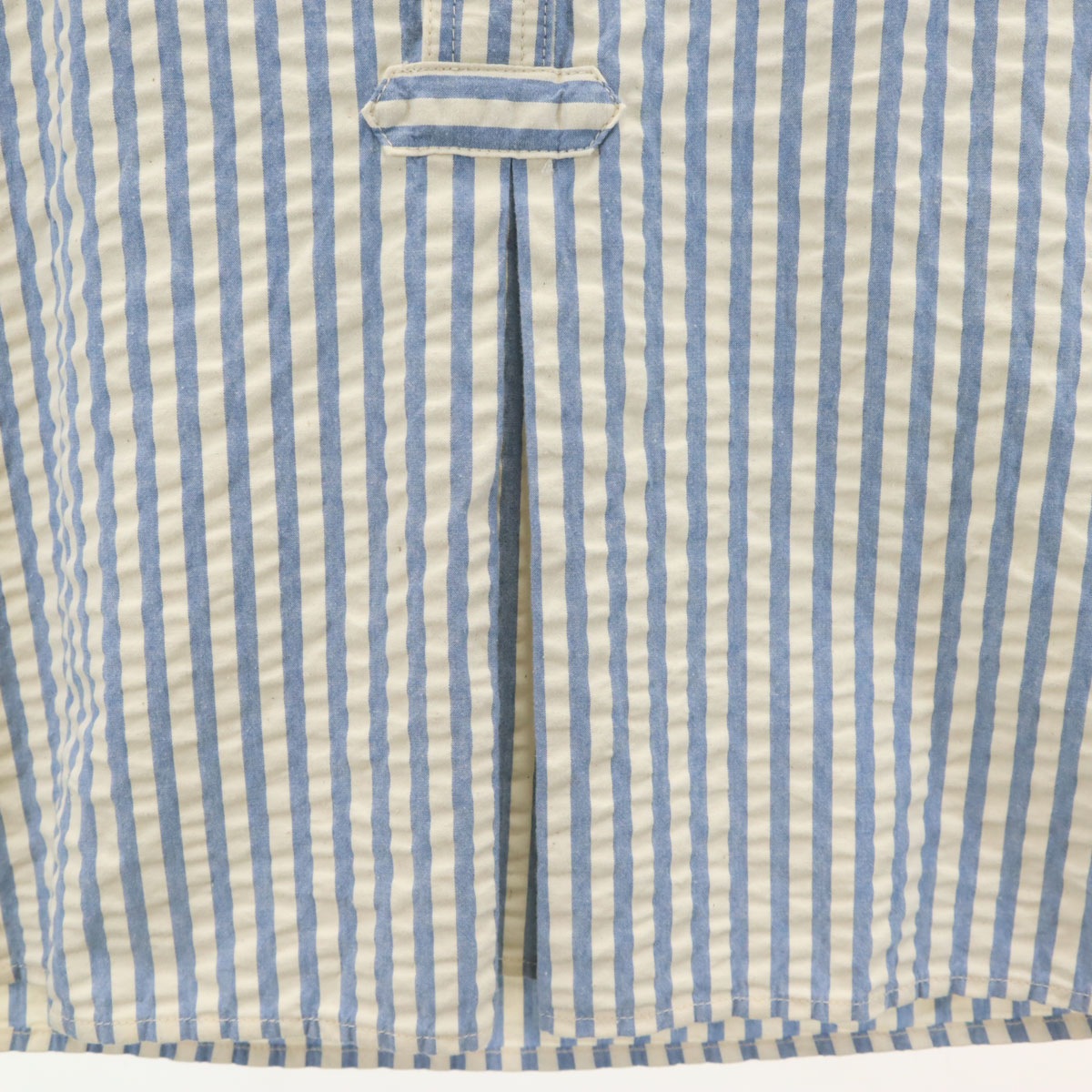 MOMOTARO JEANS 桃太郎ジーンズ ストライプ柄 長袖 プルオーバー バンドカラーシャツ 36 ホワイト シアサッカー メンズ 古着 MOMOTARO JEANS 桃太郎ジーンズ ストライプ柄 長袖 プルオーバー バンドカラーシャツ 36 ホワイト シアサッカー メンズ 古着