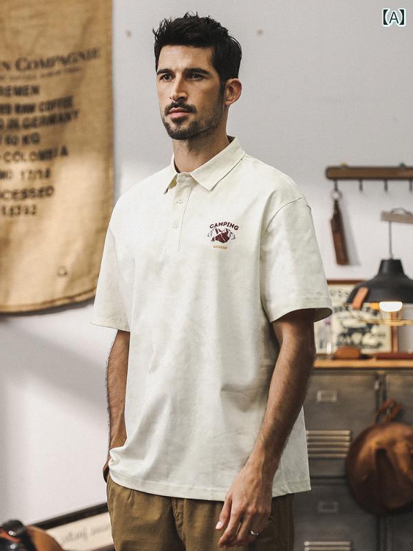 ポロシャツ アメリカン 半袖 夏 メンズ レトロ トップス 大きいサイズ Tシャツ コットンブレンド ヴィンテージカラー フィット