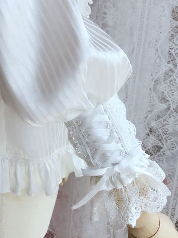 【短納期】ロリィタブラウスホワイトシフォンロココ調ピーターパンカラー無地長袖 【短納期】ロリィタブラウスホワイトシフォンロココ調ピーターパンカラー無地長袖