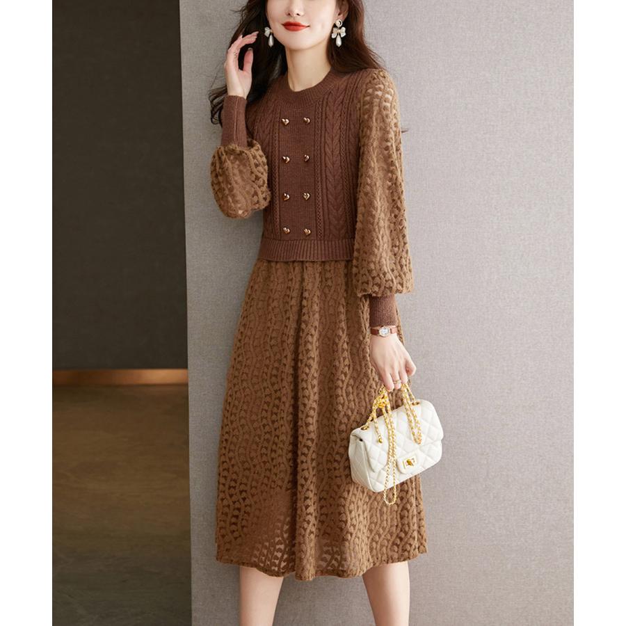 2025新品 【店長おすすめ】 ニットワンピース ランタンスリーブ 上品 新商品プロモーション,数量限定 2025新品 【店長おすすめ】 ニットワンピース ランタンスリーブ 上品 新商品プロモーション,数量限定