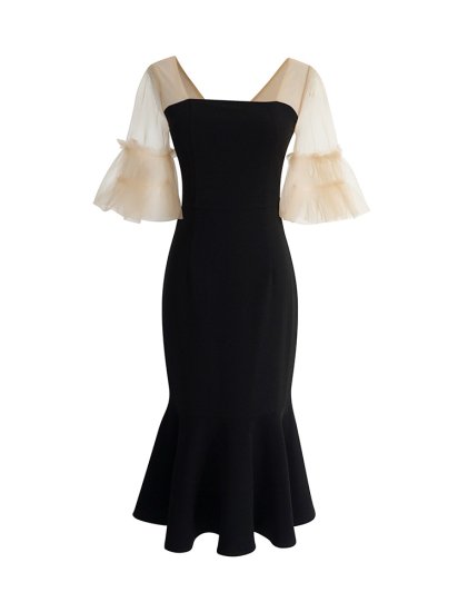 【取寄:納期2週間】パーティードレス レディース 演奏会ドレス 結婚式ドレス ワンピースドレス フィッシュテール マーメイドシルエット メッシュ シースルー フレアスリーブ ハイウエスト お呼ばれ 【取寄:納期2週間】パーティードレス レディース 演奏会ドレス 結婚式ドレス ワンピースドレス フィッシュテール マーメイドシルエット メッシュ シースルー フレアスリーブ ハイウエスト お呼ばれ