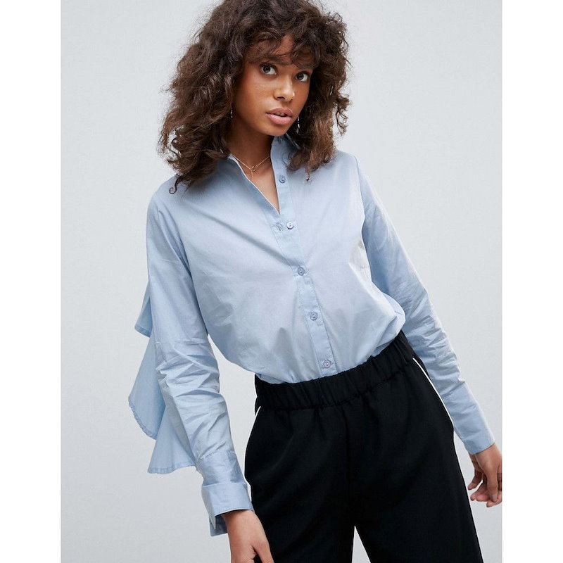 ネオンローズ レディース トップス【Neon Rose Ruffle Back Shirt】Blue ネオンローズ レディース トップス【Neon Rose Ruffle Back Shirt】Blue