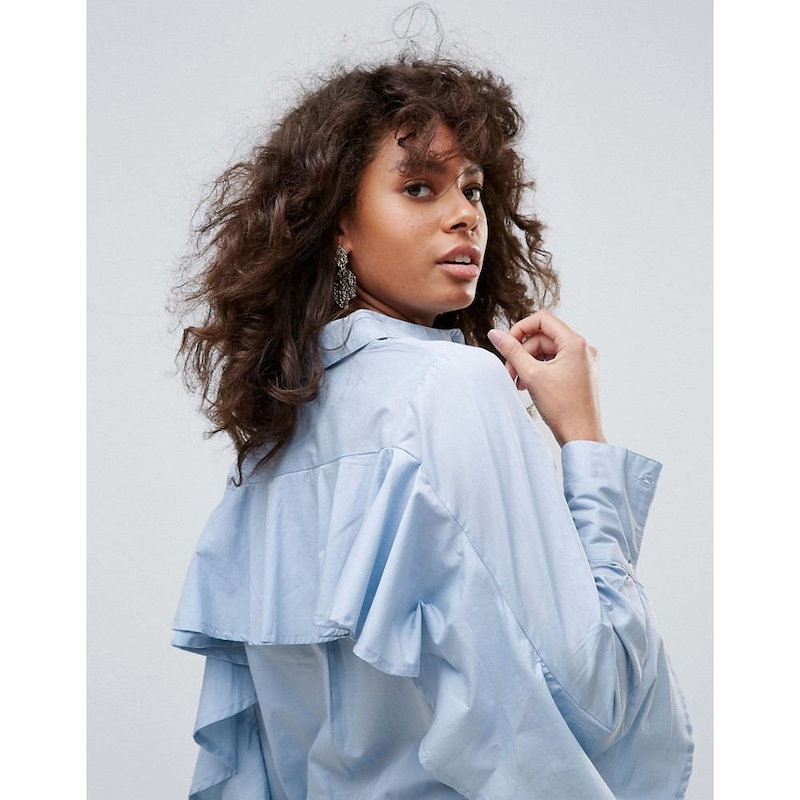 ネオンローズ レディース トップス【Neon Rose Ruffle Back Shirt】Blue ネオンローズ レディース トップス【Neon Rose Ruffle Back Shirt】Blue