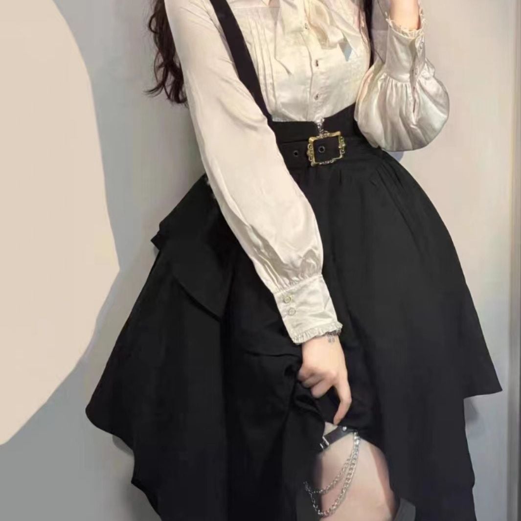 ロリータ コスプレ 2024新作 ロリータ ワンピース キャンパス風 暗黑系 セミロング ワンピース セット 二点セット
