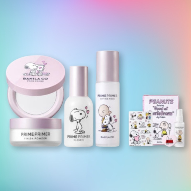 [スヌーピーエディション] ベースメイク4点セット (フィニッシュパウダー12g + プライムプライマークラシック30ml + フィニッシュパクト6.5g + セッティングフィクサー100ml) スヌ