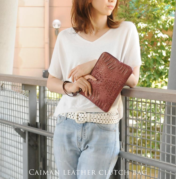 カイマンレザーマットクラッチバッグ