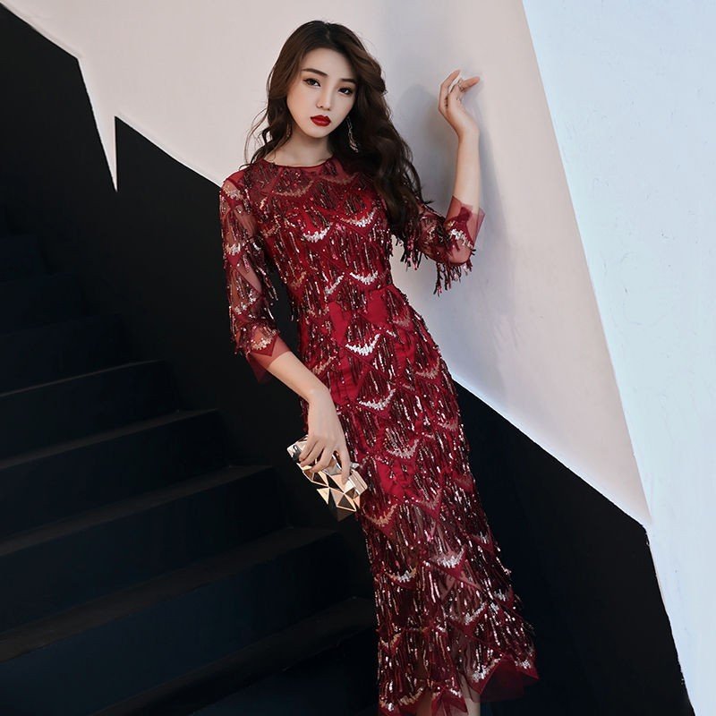 マーメイドライン パーティードレス レディース イブニングドレス スパンコール ロングドレス 二次会