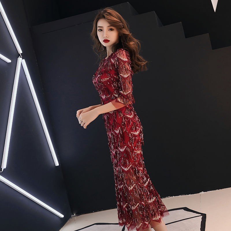 マーメイドライン パーティードレス レディース イブニングドレス スパンコール ロングドレス 二次会